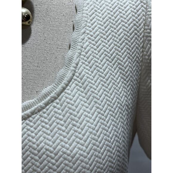 Rebecca Taylor Short Sleeve Stretch Textured Scoop Neck White Lined Dress Sz 10 - Picture 9 of 15